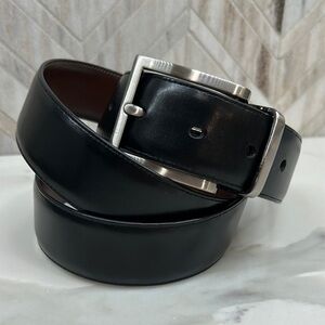 Black Leather Belt with Silver Buckle